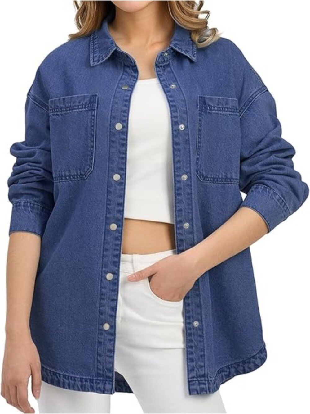 HISEA Women Oversized Denim Shacket Long Sleeve Jean Shirt Casual Jacket Top